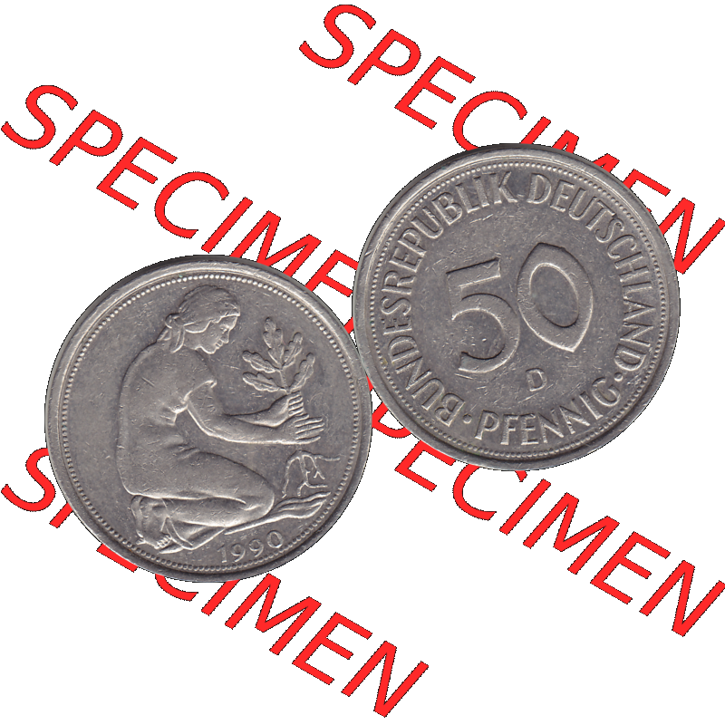 BRD Münzen 50 Pf. Umlaufmünze in PNG 1950-2001, 50 Pfennig BRD Deutschland 1990 München D-1. Transparente Vorderseite und Rückseite als PNG-Grafik mit Wert-Zahl... Sammlung