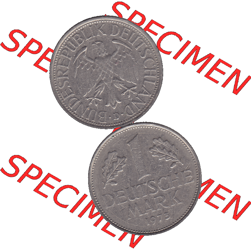BRD Münzen 1 DM, Umlaufmünze 1950-2001, 1 / Eine DM - Eine Deutsche Mark, 1973 D-1. Münzen-Rückseite und Münzen-Vorderseite vertikal untereinander... Sammlung