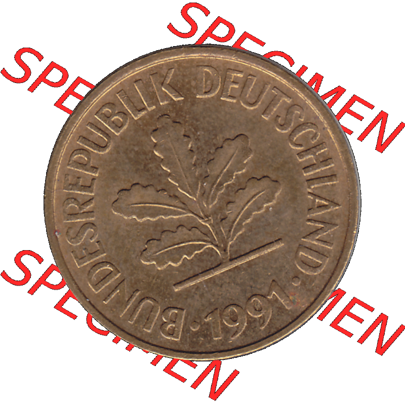 BRD Münzen 5 Pf., Umlaufmünze 1950-2001, 5 Pfennig Deutschland der BRD, 1991 Münzstätte München Mzz. D-01. Vorderseite der digitalisierte... Sammlung