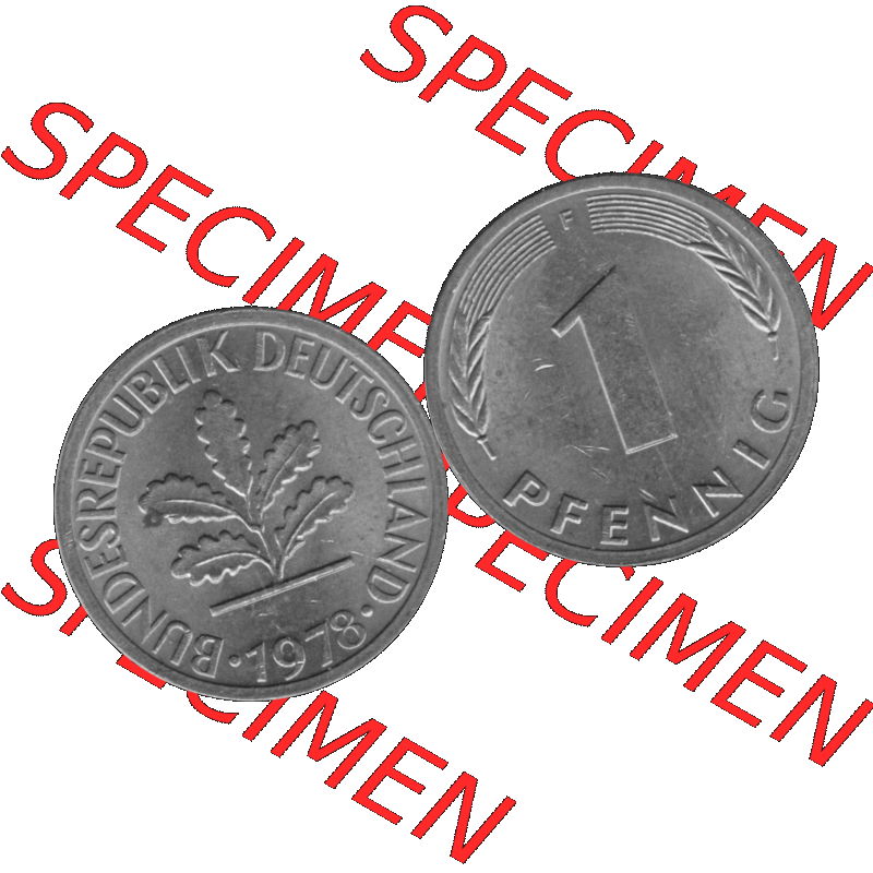 BRD Münzen 1 Pfennig Umlaufmünze in Graustufen PNG 1950-2001, 1 Pfennig 1978, 1970er Jahre Mzz. F-01. Graustufen-Bild aus Farbigen Bilder mit Vorderseite und Rückseite... Sammlung