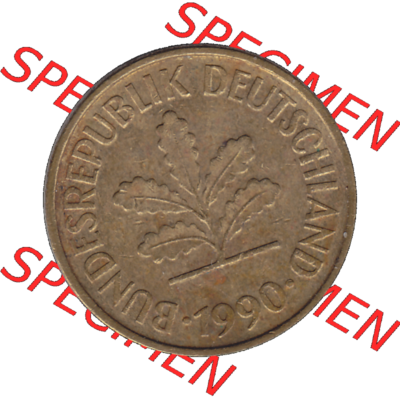 BRD Münzen 5 Pf., Umlaufmünze 1950-2001, 5 Pfennig Deutschland der BRD, 1990 Münzstätte München Mzz. D-01. Vorderseite der digitalisierte... Sammlung
