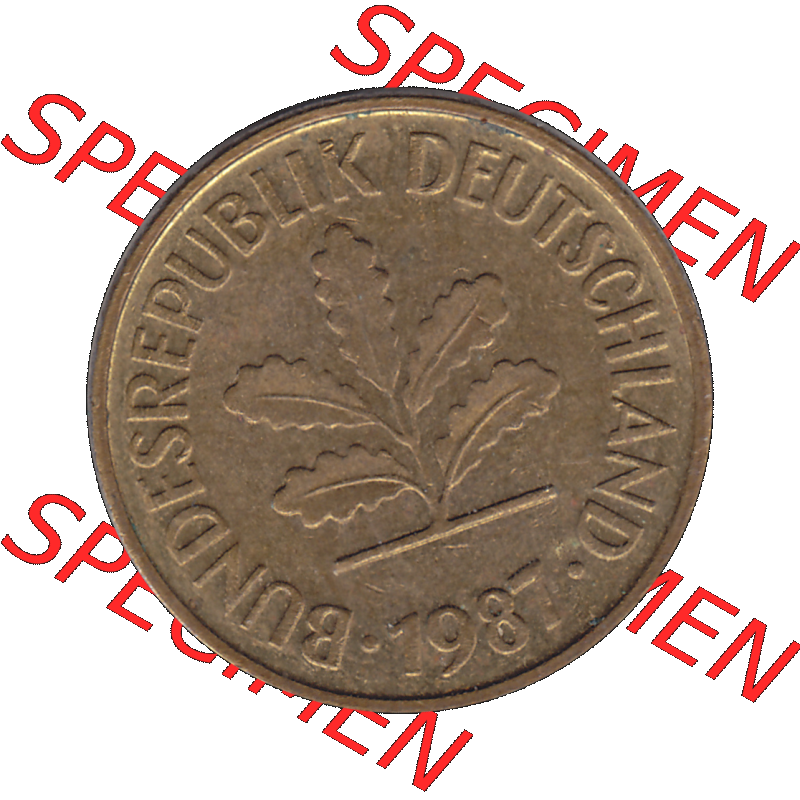 BRD Münzen 5 Pf., Umlaufmünze 1950-2001, 5 Pfennig Deutschland der BRD, 1987 Münzstätte München Mzz. D-01. Vorderseite der digitalisierte... Sammlung