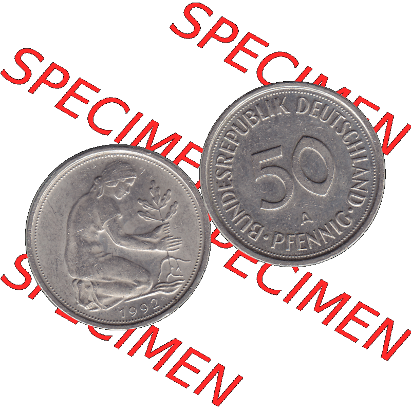 BRD Münzen 50 Pf. Umlaufmünze in PNG 1990-2001, 50 Pfennig BRD Deutschland 1992 Mzz. Berlin A-1. Transparente Vorderseite und Rückseite als PNG-Grafik mit Wert-Zahl... Sammlung