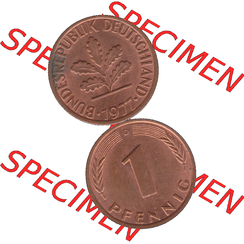 BRD Münzen in PNG 1950-2001, 1 Pfennig der BRD Deutschland 1977, 1970er Jahre Mzz. München D-01. Hier befindet sich eine PNG-Grafik einer 1 Pfennig Münze BRD mit... Sammlung