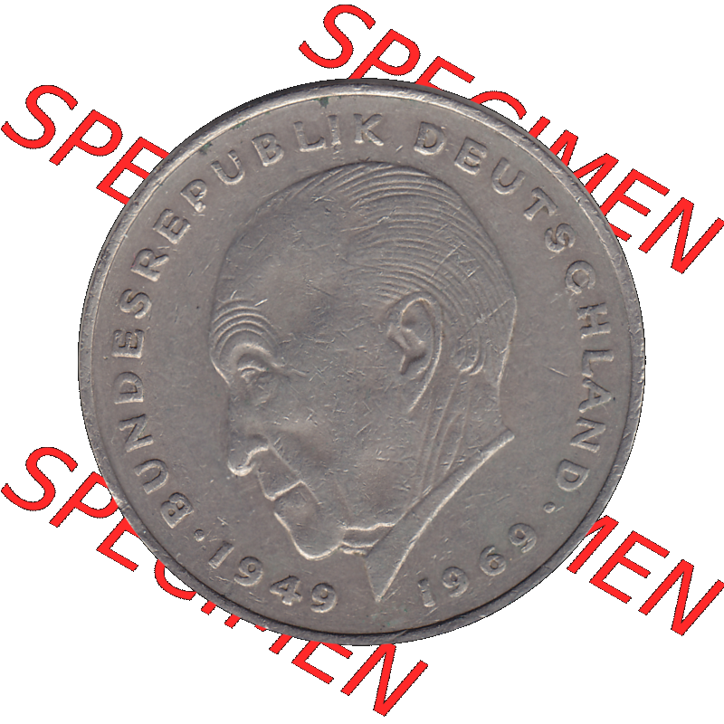 BRD Münzen 2 DM, Gedenkmünze in PNG 1969-1987, 2 DM, Deutsche Mark Konrad Adenauer 1974 Münzzeichen Mzz Stuttgart F-1. Rückseite mit Wert-Zahl von 2 Deutsche... Sammlung