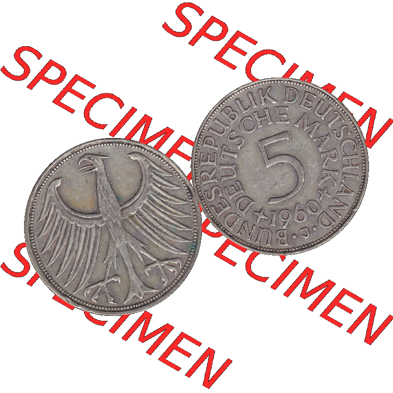 BRD Münzen 5 Deutsche Mark, 5 DM Silbermünze in 625/1000 Silber 1951-1974, 5 DM, 5 Deutsche Mark Silberadler, Heiermann 1960 J-1. Das digitale Bild/Foto... Sammlung