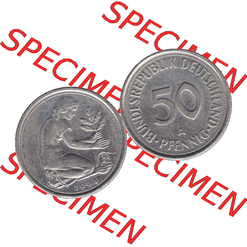 BRD Münzen 50 Pf. Umlaufmünze in PNG 1990-2001, 50 Pfennig BRD Deutschland 1994 Mzz. Berlin A-1. Transparente Vorderseite und Rückseite als PNG-Grafik mit Wert-Zahl... Sammlung
