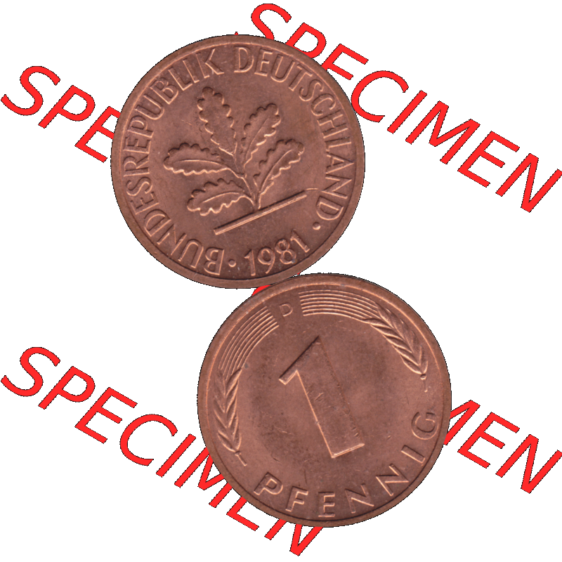 BRD Münzen in PNG 1950-2001, 1 Pfennig der BRD Deutschland 1981, 1980er Jahre Mzz. München D-01. Hier befindet sich eine PNG-Grafik einer 1 Pfennig Münze BRD mit... Sammlung
