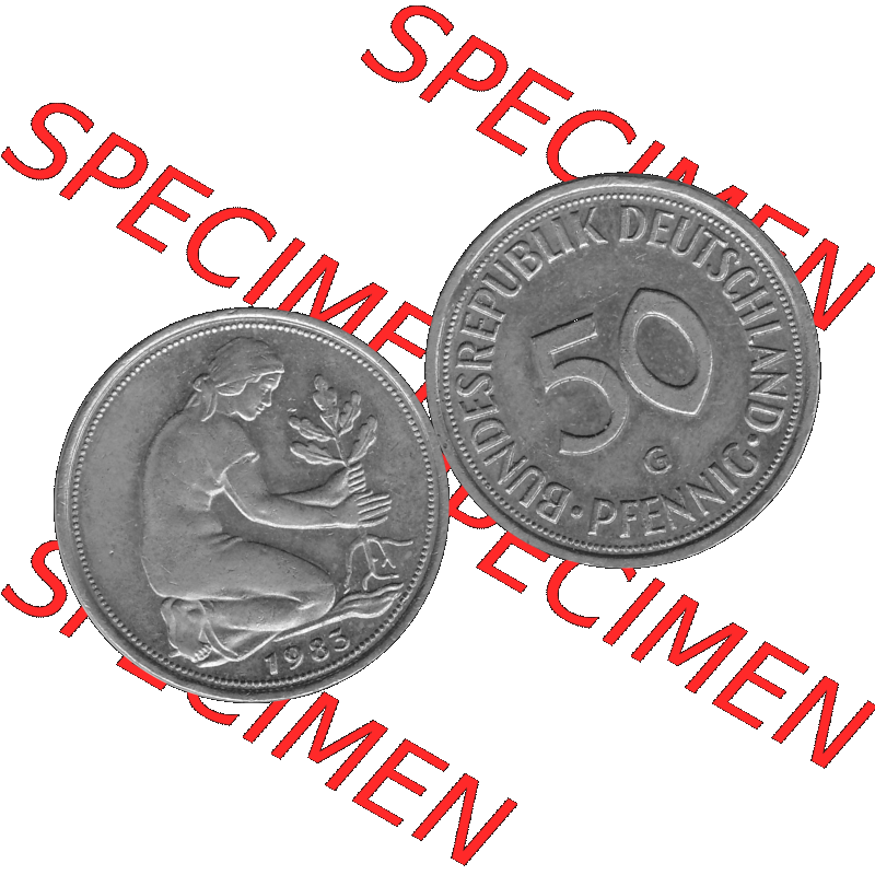 BRD Münzen Deutschland G 50 Pf. Umlaufmünze in Graustufen PNG 1950-2001, 50 Pfennig 1983 Münzzeichen "G" für Karlsruhe - "G"-01 Graustufen. PNG... Sammlung