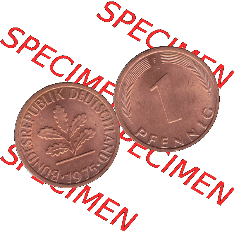 BRD Münzen 1 Pfennig Umlaufmünze in PNG 1950-2001, 1 Pfennig 1975, 1970er Jahre Stuttgart F-01. Die PNG-Grafik zeigt eine 1 Pfennig Münze der Bundesrepublik Deutschland.... Sammlung