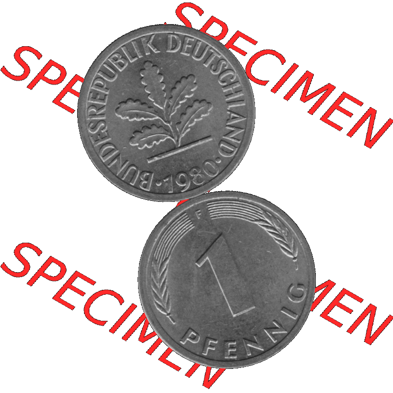 BRD Münzen 1 Pfennig Umlaufmünze in Graustufen PNG 1950-2001, 1 Pfennig 1980, 1980er Jahre Mzz. F-01. Graues-Bild 1 Pfennig F aus farbigen Bild erstellt mit Vorderseite... Sammlung