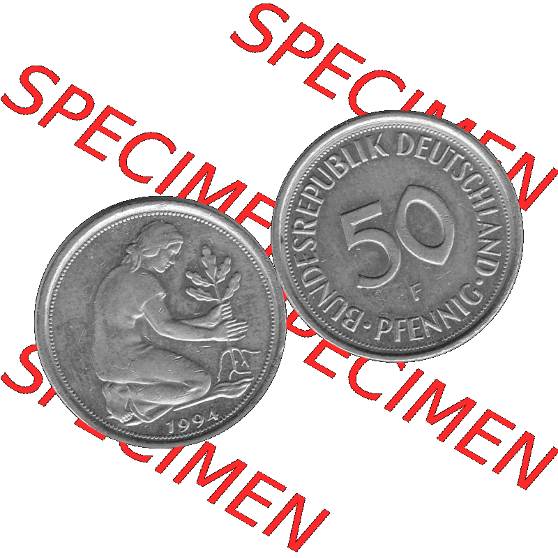 BRD Münzen Deutschland F 50 Pf. Umlaufmünze in Graustufen PNG 1950-2001, 50 Pfennig 1994 Münzzeichen "F" für Stuttgart - "F"-01 Graustufen. PNG... Sammlung