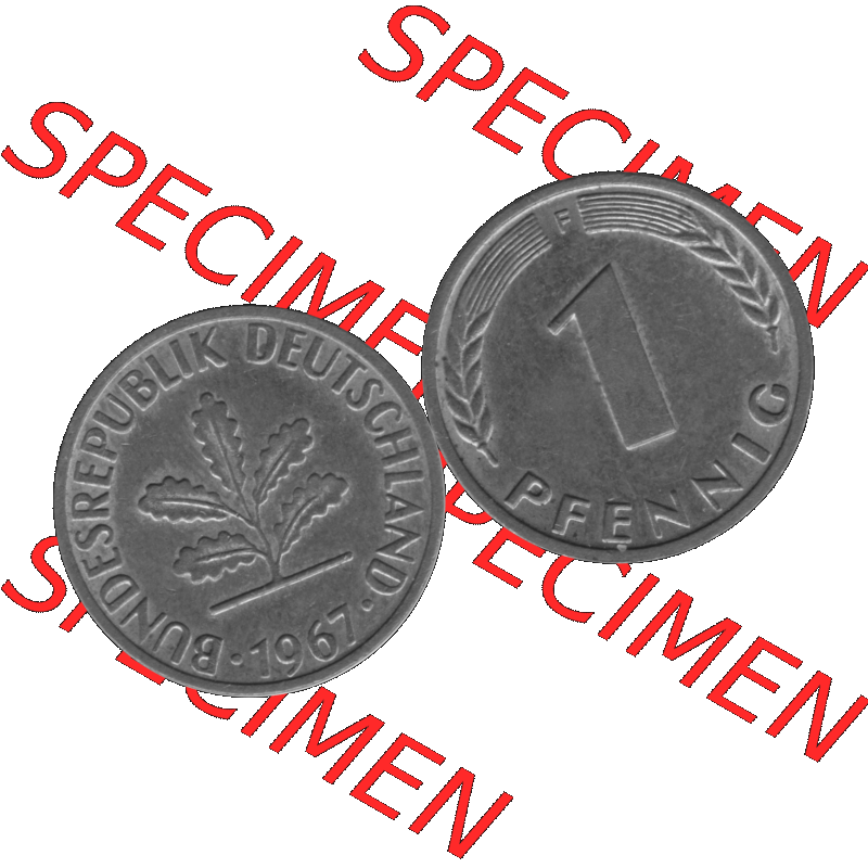 BRD Münzen 1 Pfennig Umlaufmünze in Graustufen PNG 1950-2001, 1 Pfennig 1967, 1960er Jahre Mzz. F-01. Graustufen-Bild aus Farbigen Bilder mit Vorderseite und Rückseite... Sammlung