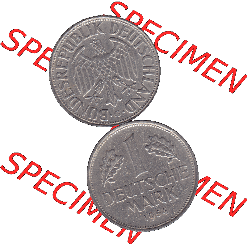 BRD Münzen 1 DM, Umlaufmünze 1950-2001, 1 / Eine DM - Eine Deutsche Mark, 1954 G-1. transparente PNG-Grafik der Münzen-Rückseite und Münzen-Vorderseite... Sammlung