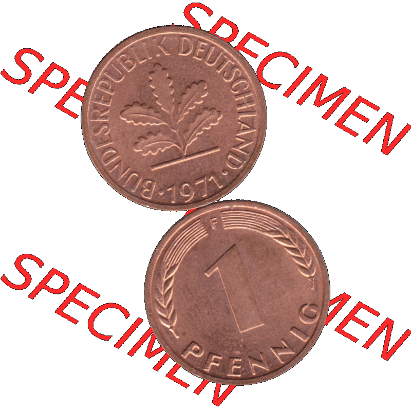 BRD Münzen 1 Pfennig Umlaufmünze in PNG 1950-2001, 1 Pfennig 1971, 1970er Jahre Stuttgart F-01. Hier befindet sich eine PNG-Grafik einer 1 / Ein Pfennig Münze Stuttgart... Sammlung