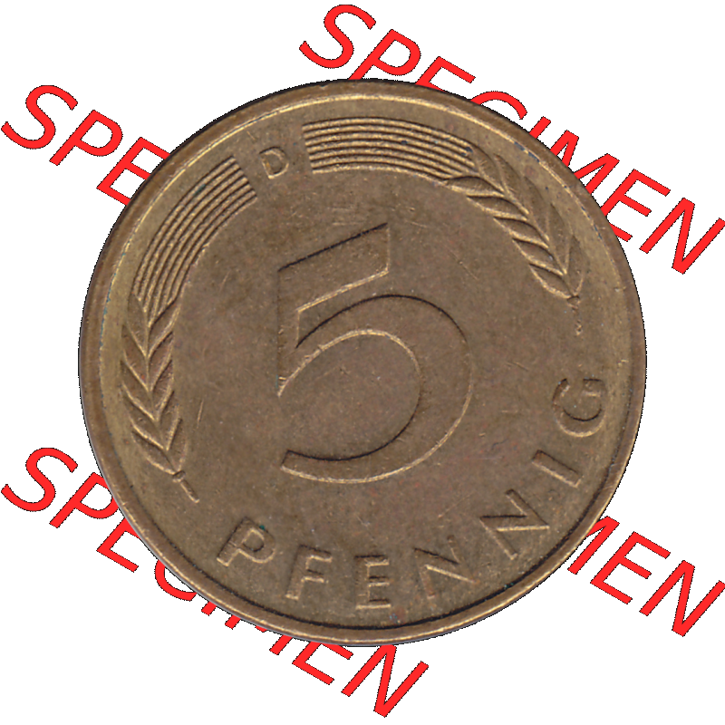 BRD Münzen 5 Pf., Umlaufmünze 1950-2001, 5 Pfennig Deutschland der BRD, 1987 Münzstätte München Mzz. D-01. Rückseite mit Wert-Zahl der... Sammlung