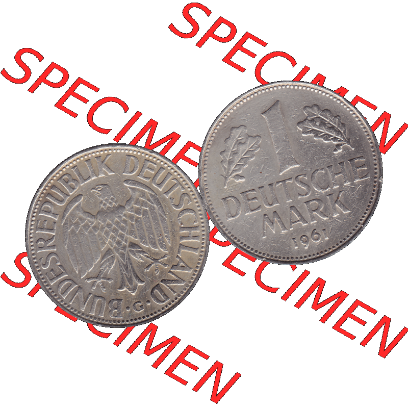 BRD Münzen 1 DM, Umlaufmünze 1950-2001, 1 / Eine DM - Eine Deutsche Mark, 1961 G-1. Münzen-Rückseite und Münzen-Vorderseite als transparente PNG-Grafik... Sammlung