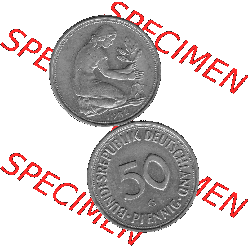 BRD Münzen Deutschland G 50 Pf. Umlaufmünze in Graustufen PNG 1950-2001, 50 Pfennig 1982 Münzzeichen "G" für Karlsruhe - "G"-01 Graustufen. PNG... Sammlung