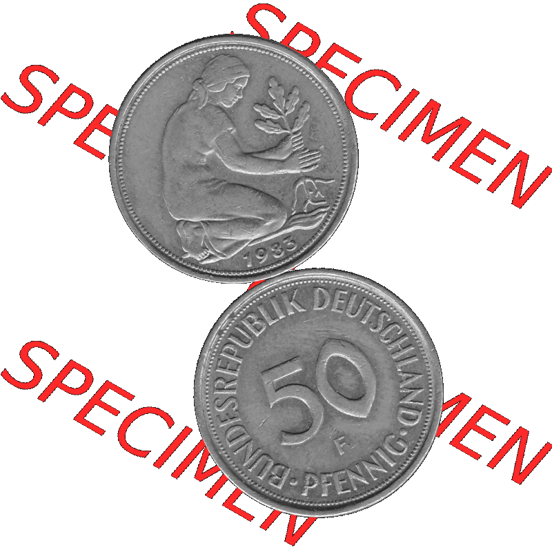 BRD Münzen Deutschland F 50 Pf. Umlaufmünze in Graustufen PNG 1950-2001, 50 Pfennig 1983 Münzzeichen "F" für Stuttgart - "F"-01 Graustufen. PNG... Sammlung