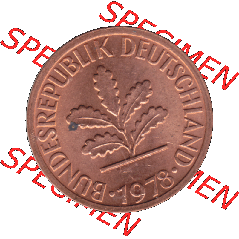 BRD Münzen 1 Pfennig Umlaufmünze in PNG 1950-2001, 1 Pfennig 1978, 1970er Jahre Stuttgart F-01. Vorderseite der digitalisierte 1 / Ein - Pfennig BRD F, mit Mzz.... Sammlung