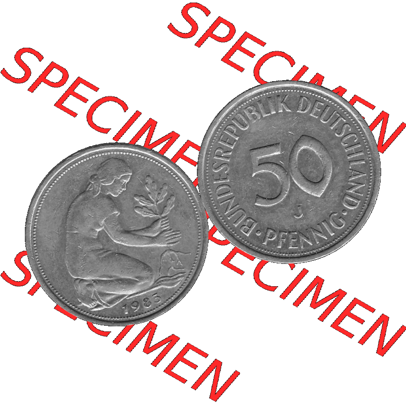 BRD Münzen Deutschland J 50 Pf. Umlaufmünze in Graustufen PNG 1950-2001, 50 Pfennig 1983 Münzzeichen "J" für Hamburg "J"-01 Graustufen. PNG Computer-Grafik... Sammlung
