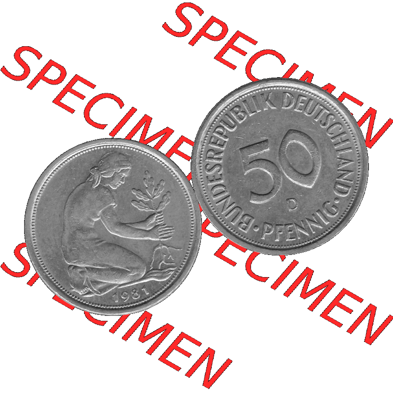 BRD Münzen Deutschland D 50 Pf. Umlaufmünze in Graustufen PNG 1950-2001, 50 Pfennig 1981 Münzzeichen "D" für München - "D"-01 Graustufen.... Sammlung