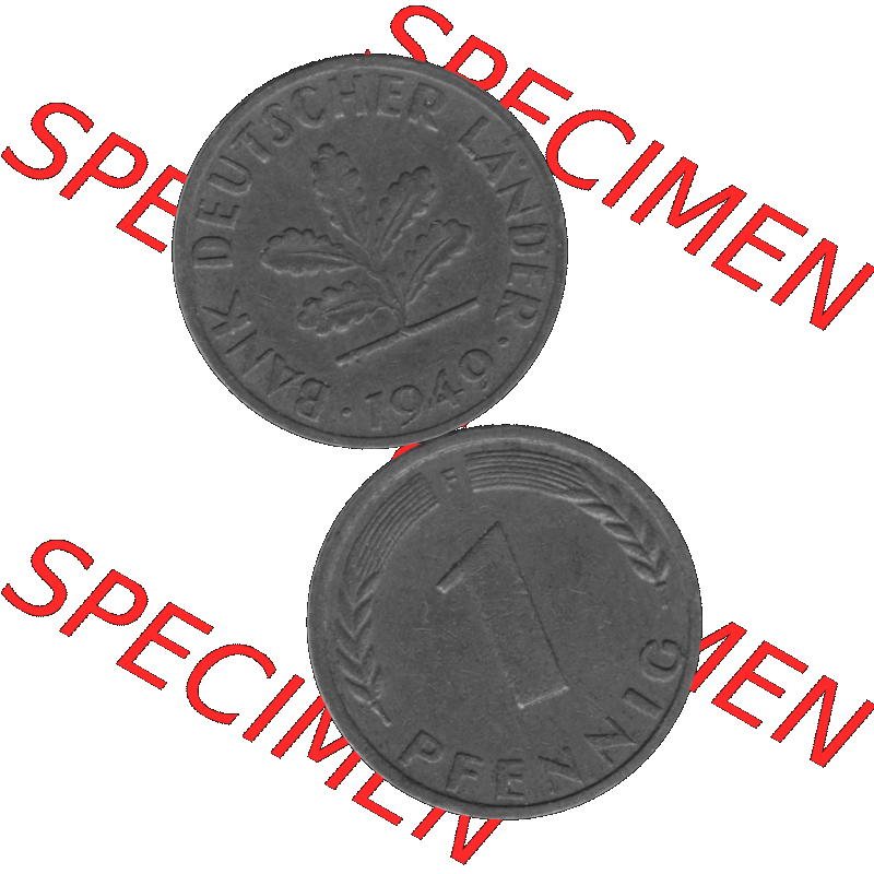 BRD Münzen 1 Pfennig Umlaufmünze in Graustufen PNG 1948-1949, 1 Pfennig 1949, 1950er Jahre Mzz. F-01. Graues-Bild 1 Pfennig F aus farbigen Bild erstellt mit Vorderseite... Sammlung