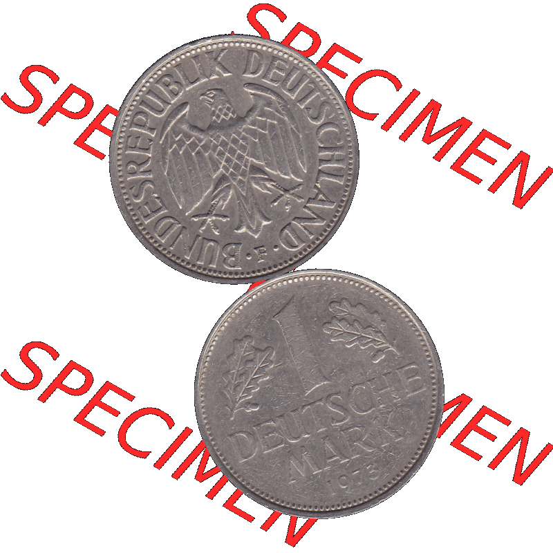 BRD Münzen 1 DM, Umlaufmünze 1950-2001, 1 / Eine DM - Eine Deutsche Mark, 1973 F-1. Münzen-Rückseite und Münzen-Vorderseite vertikal untereinander... Sammlung