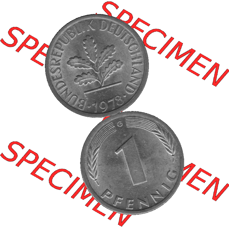 BRD Münzen 1 Pfennig BRD-Deutschland Umlaufmünze in Graustufen PNG 1950-2001, 1 Pfennig 1978, 1970er Jahre Münzstätte Karlsruhe G-01. Graustufen-Bild erstellt aus... Sammlung