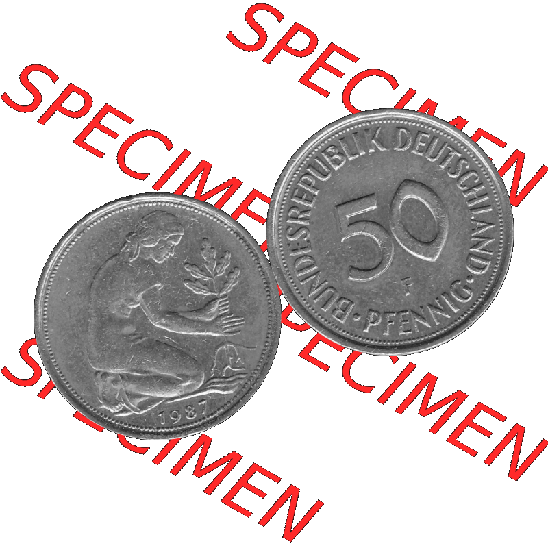 BRD Münzen Deutschland F 50 Pf. Umlaufmünze in Graustufen PNG 1950-2001, 50 Pfennig 1987 Münzzeichen "F" für Stuttgart - "F"-01 Graustufen. PNG... Sammlung