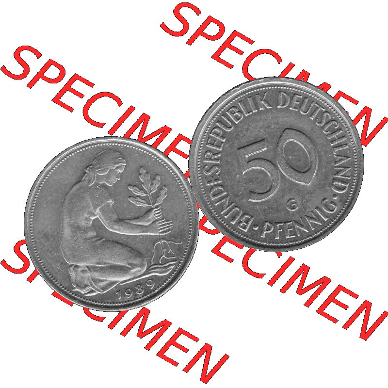 BRD Münzen Deutschland G 50 Pf. Umlaufmünze in Graustufen PNG 1950-2001, 50 Pfennig 1989 Münzzeichen "G" für Karlsruhe - "G"-01 Graustufen. PNG... Sammlung