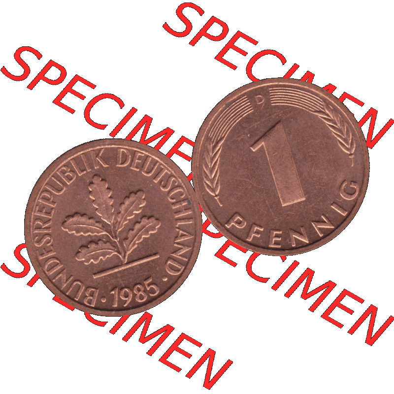 BRD Münzen in PNG 1950-2001, 1 Pfennig der BRD Deutschland 1985, 1980er Jahre Mzz. München D-01. Die PNG-Grafik zeigt eine 1 Pfennig Münze der Bundesrepublik Deutschland.... Sammlung