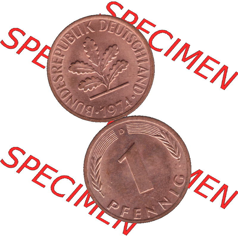BRD Münzen in PNG 1950-2001, 1 Pfennig der BRD Deutschland 1974, 1970er Jahre Mzz. München D-01. Hier befindet sich eine PNG-Grafik einer 1 Pfennig Münze BRD mit... Sammlung