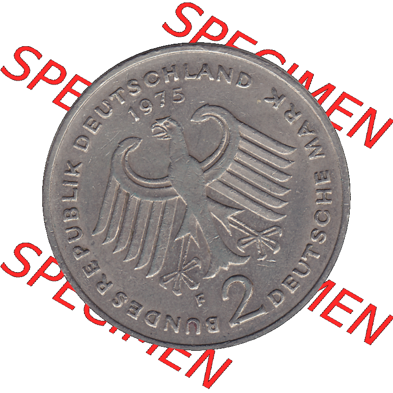 BRD Münzen 2 DM, Gedenkmünze in PNG 1969-1987, 2 DM, Deutsche Mark Konrad Adenauer 1975 Münzzeichen Mzz Stuttgart F-1. Vorderseite mit Deutschen Adler von 2 DM Gedenkmünze... Sammlung