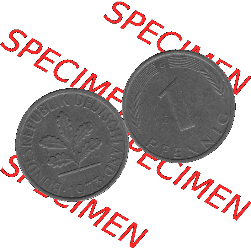 BRD Münzen 1 Pfennig BRD-Deutschland Umlaufmünze in Graustufen PNG 1950-2001, 1 Pfennig 1973, 1970er Jahre Münzstätte Karlsruhe G-01. Graustufen-Bilder der Vorderseite... Sammlung
