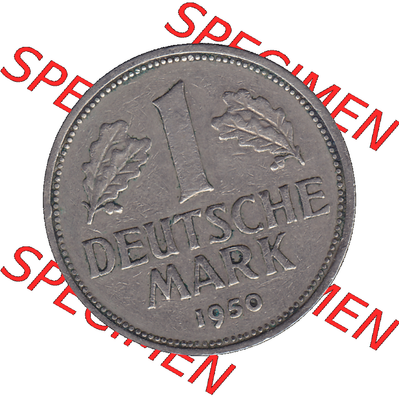 BRD Münzen 1 DM, Umlaufmünze 1950-2001, BRD Deutschland 1 / Eine DM - 1 Eine Deutsche Mark, 1950 Münzzeichen Hamburg Mzz J-1. Münzen-Rückseite mit... Sammlung