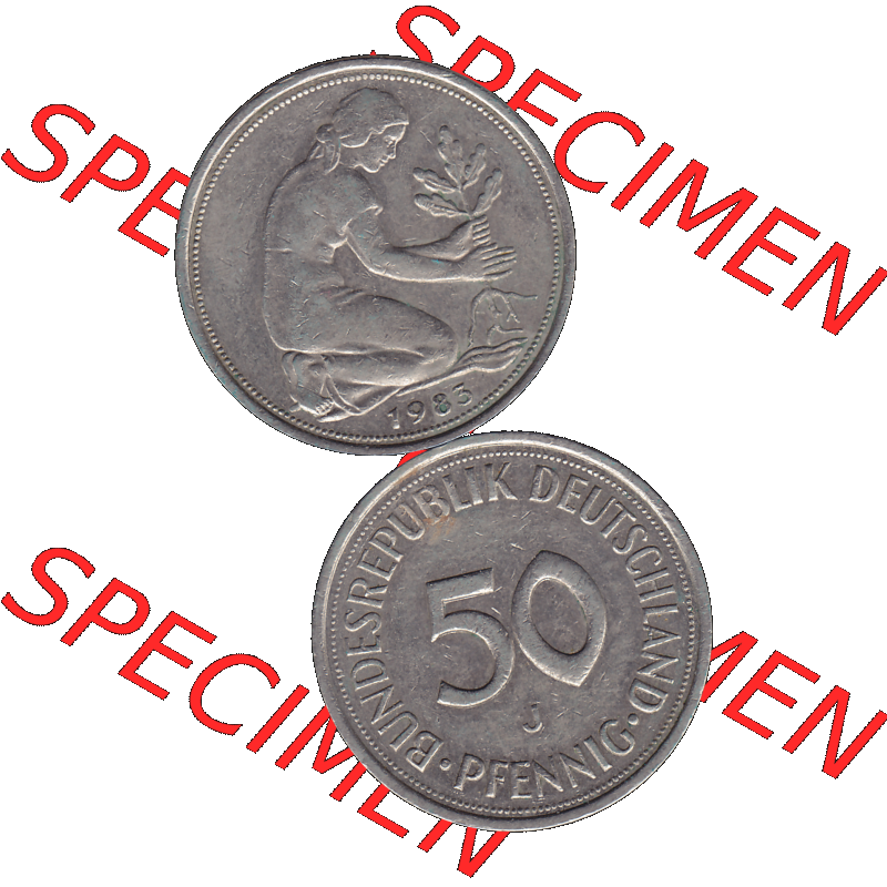 BRD Münzen 50 Pf. Umlaufmünze in PNG 1950-2001, 50 Pfennig BRD Deutschland 1983 Münzstätte Hamburg Mzz. J-01. PNG-Grafik einer digitalisierten 50 Pfennig... Sammlung