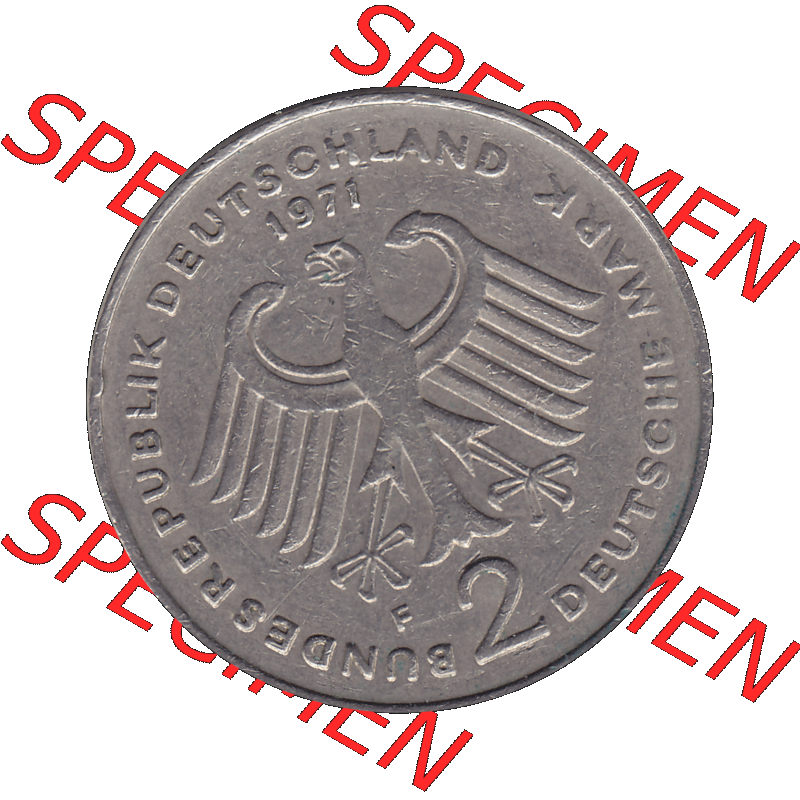 BRD Münzen 2 DM, Gedenkmünze in PNG 1969-1987, 2 DM, Deutsche Mark Konrad Adenauer 1971 Münzzeichen Mzz Stuttgart F-1. Vorderseite mit Deutschen Adler von 2 DM Gedenkmünze... Sammlung