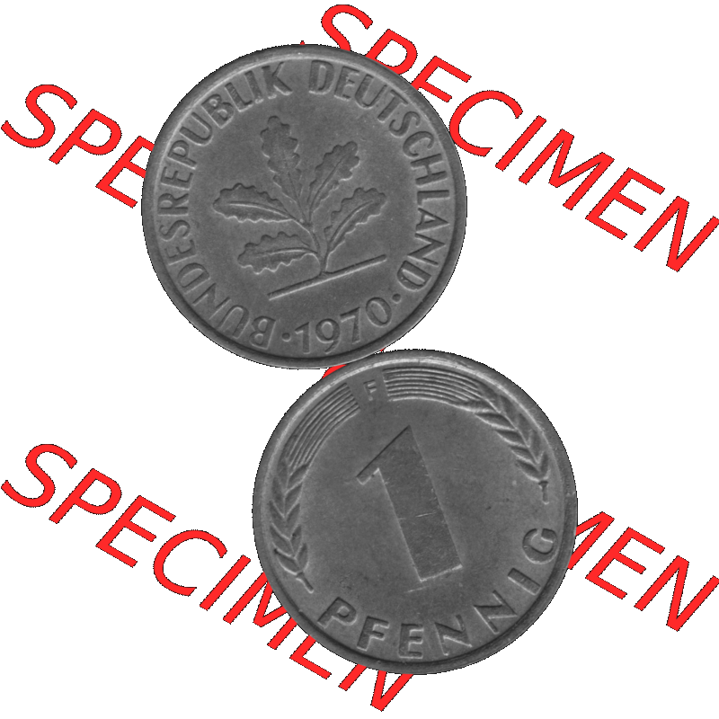 BRD Münzen 1 Pfennig Umlaufmünze in Graustufen PNG 1950-2001, 1 Pfennig 1970, 1970er Jahre Mzz. F-01. Graues-Bild 1 Pfennig F aus farbigen Bild erstellt mit Vorderseite... Sammlung