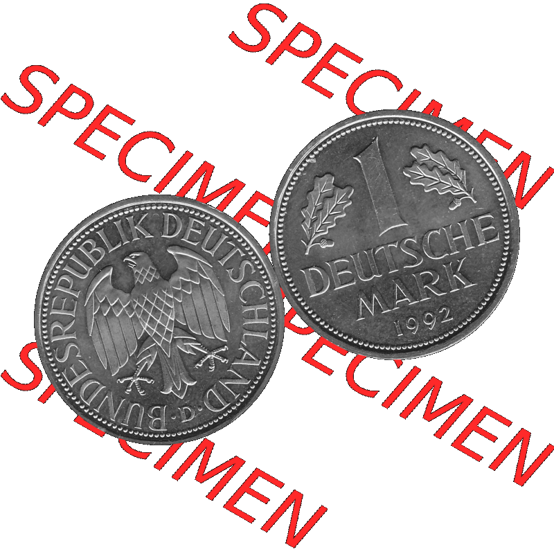 BRD Deutschland Münzen 1 / Eine DM / Eine Deutsche Mark in Graustufen PNG 1950-2001, 1 DM Deutsche Mark, 1992 Münzzeichen für München Mzz. D-01 Graustufen.... Sammlung