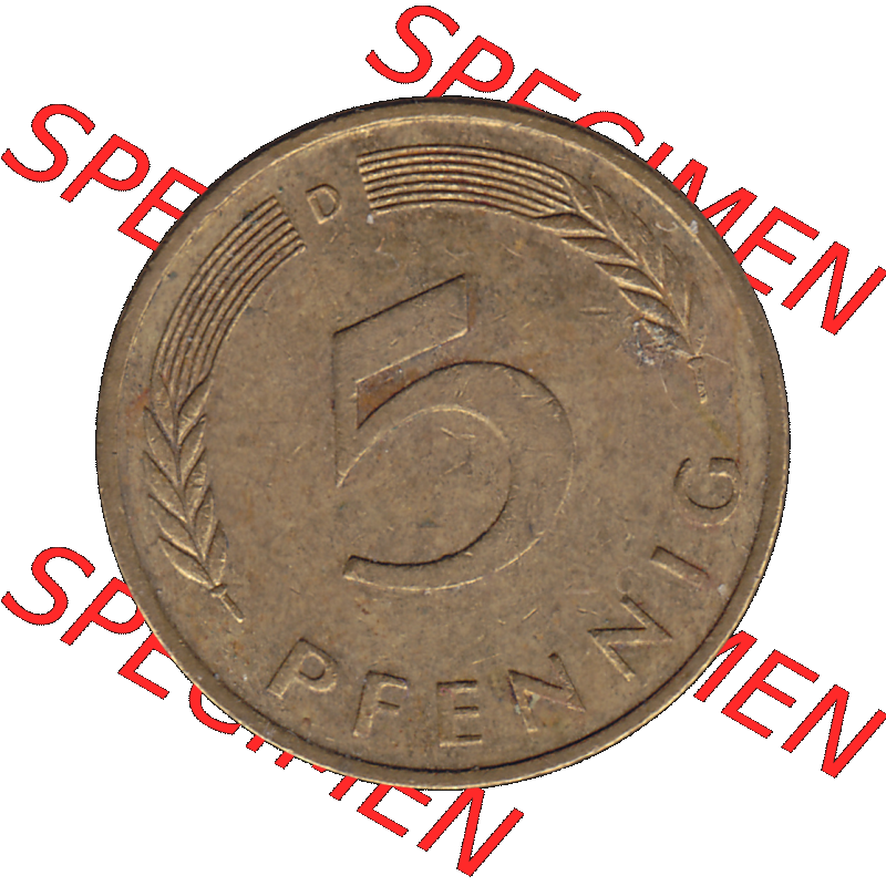 BRD Münzen 5 Pf., Umlaufmünze 1950-2001, 5 Pfennig Deutschland der BRD, 1990 Münzstätte München Mzz. D-01. Rückseite mit Wert-Zahl der... Sammlung