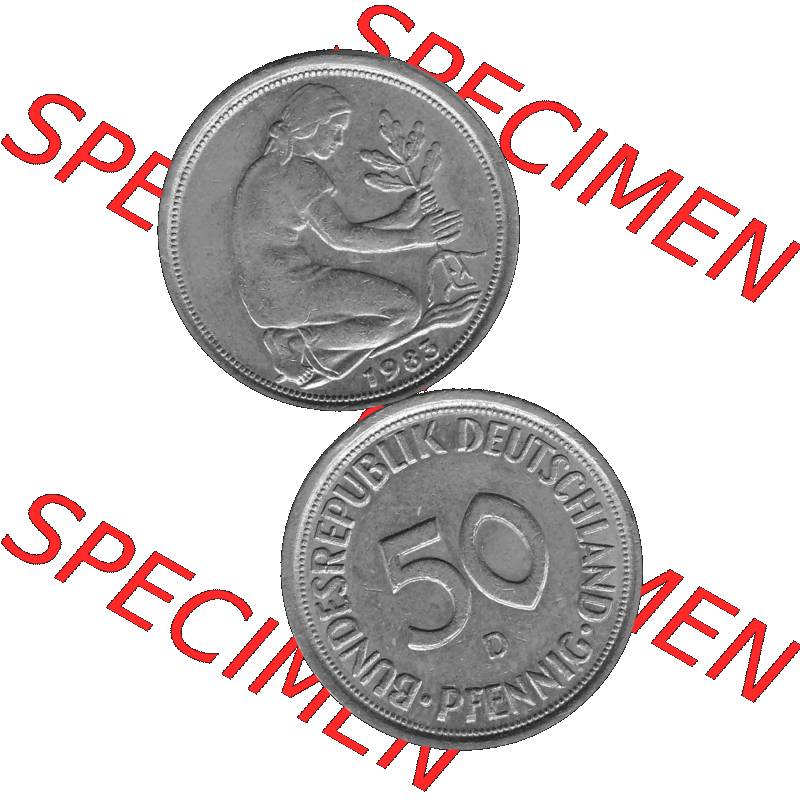 BRD Münzen Deutschland D 50 Pf. Umlaufmünze in Graustufen PNG 1950-2001, 50 Pfennig 1983 Münzzeichen "D" für München - "D"-01 Graustufen.... Sammlung