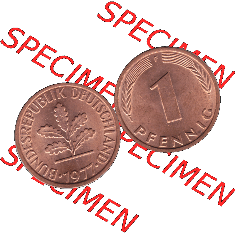 BRD Münzen 1 Pfennig Umlaufmünze in PNG 1950-2001, 1 Pfennig 1977, 1970er Jahre Stuttgart F-01. Die PNG-Grafik zeigt eine 1 Pfennig Münze der Bundesrepublik Deutschland.... Sammlung