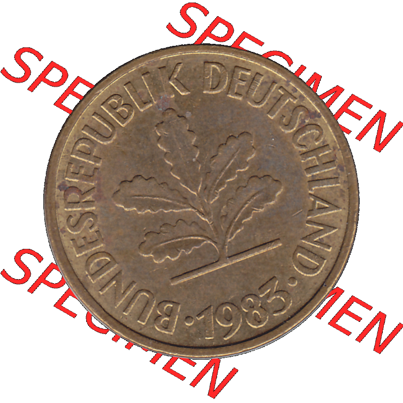 BRD Münzen 5 Pf., Umlaufmünze 1950-2001, 5 Pfennig Deutschland der BRD, 1983 Münzstätte München Mzz. D-01. Vorderseite der digitalisierte... Sammlung
