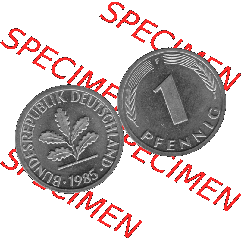 BRD Münzen 1 Pfennig Umlaufmünze in Graustufen PNG 1950-2001, 1 Pfennig 1985, 1980er Jahre Mzz. F-01. Graustufen-Bild aus Farbigen Bilder mit Vorderseite und Rückseite... Sammlung
