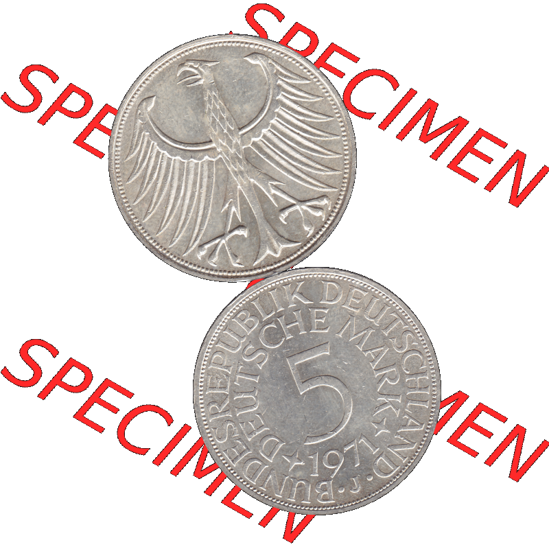 BRD Münzen 5 Deutsche Mark, 5 DM Silbermünze in 625/1000 Silber 1951-1974, 5 DM, 5 Deutsche Mark Silberadler, Heiermann 1971 J-1. Das digitale Bild/Foto... Sammlung