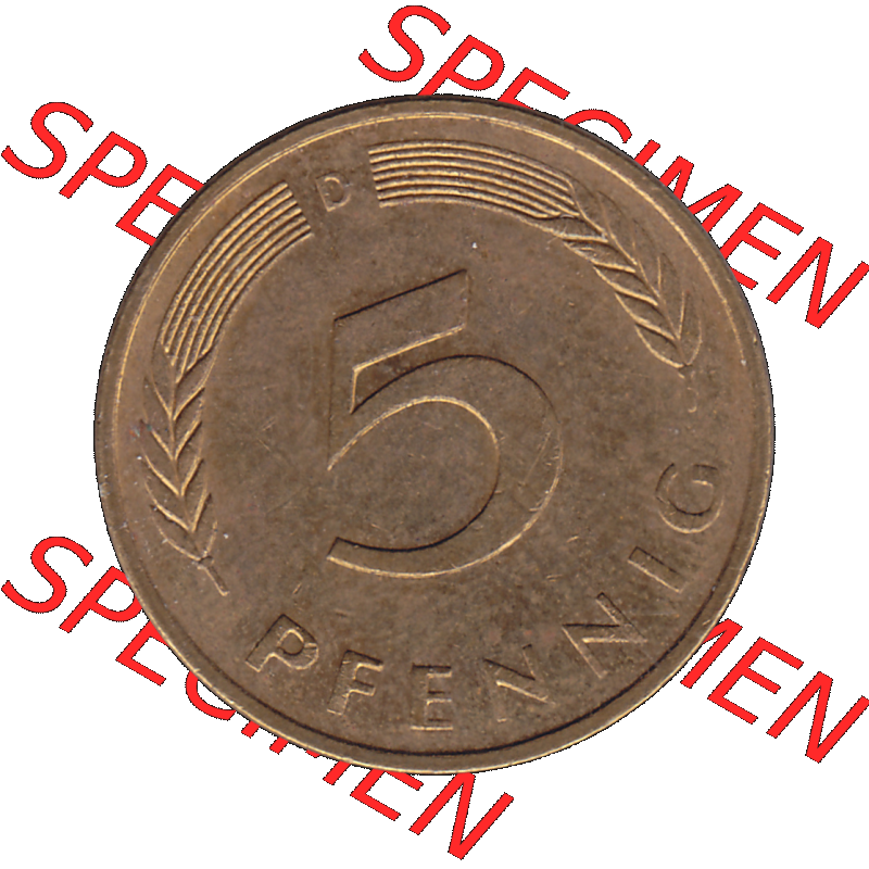 BRD Münzen 5 Pf., Umlaufmünze 1950-2001, 5 Pfennig Deutschland der BRD, 1991 Münzstätte München Mzz. D-01. Rückseite mit Wert-Zahl der... Sammlung