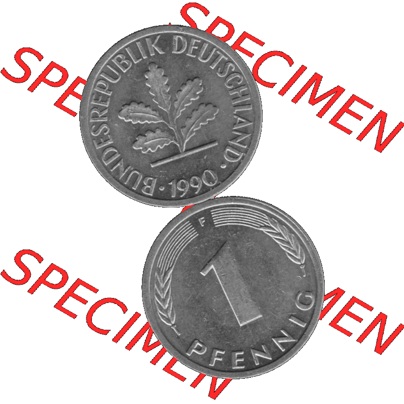 BRD Münzen 1 Pfennig Umlaufmünze in Graustufen PNG 1950-2001, 1 Pfennig 1990, 1990er Jahre Mzz. F-01. Graues-Bild 1 Pfennig F aus farbigen Bild erstellt mit Vorderseite... Sammlung