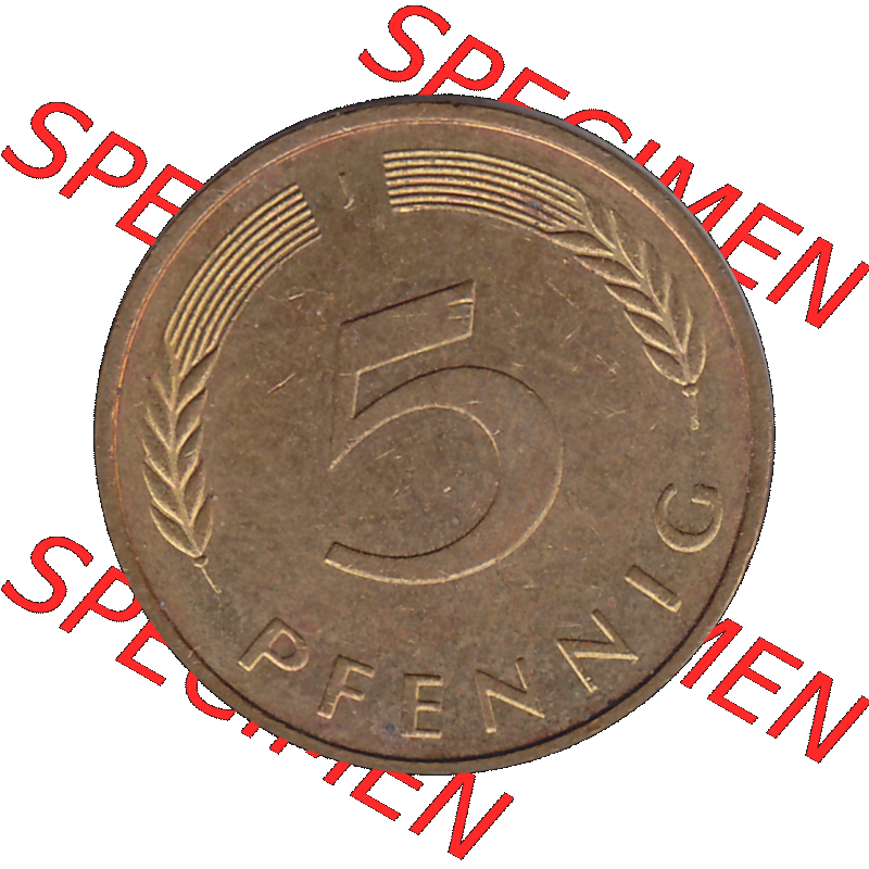 BRD Münzen 5 Pf., Umlaufmünze 1950-2001, 5 Pfennig, 1993 J-01. PNG Computer-Grafik einer digitalisierten 5 Pfennig Münze, Rückseite mit Wert-Zahl... Sammlung