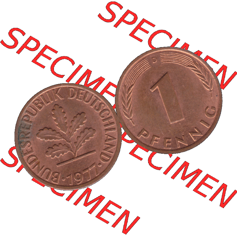 BRD Münzen in PNG 1950-2001, 1 Pfennig der BRD Deutschland 1977, 1970er Jahre Mzz. München D-01. Die PNG-Grafik zeigt eine 1 Pfennig Münze der Bundesrepublik Deutschland.... Sammlung